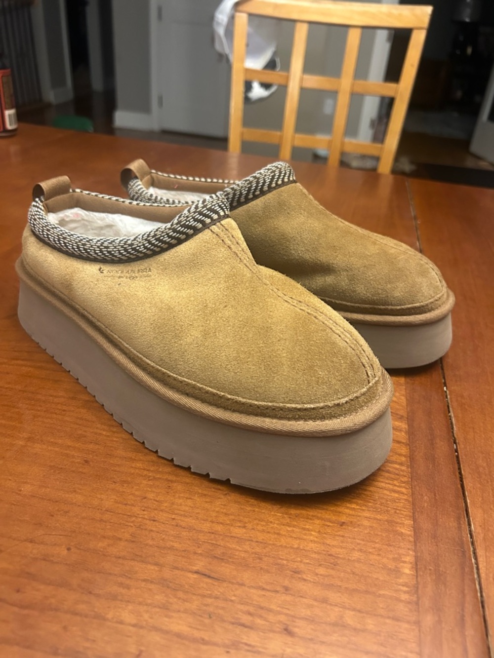 Koolaburra Tan Suede Platform Mule with Woven Trim size 9